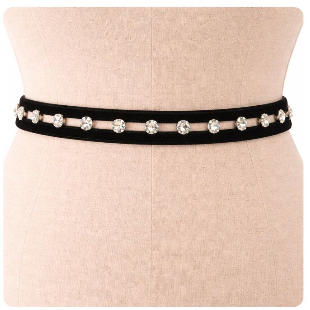 Vintage 1980s Black Velvet Rhinestone Statement Belt Women’s Size XS - Picture 7 of 7